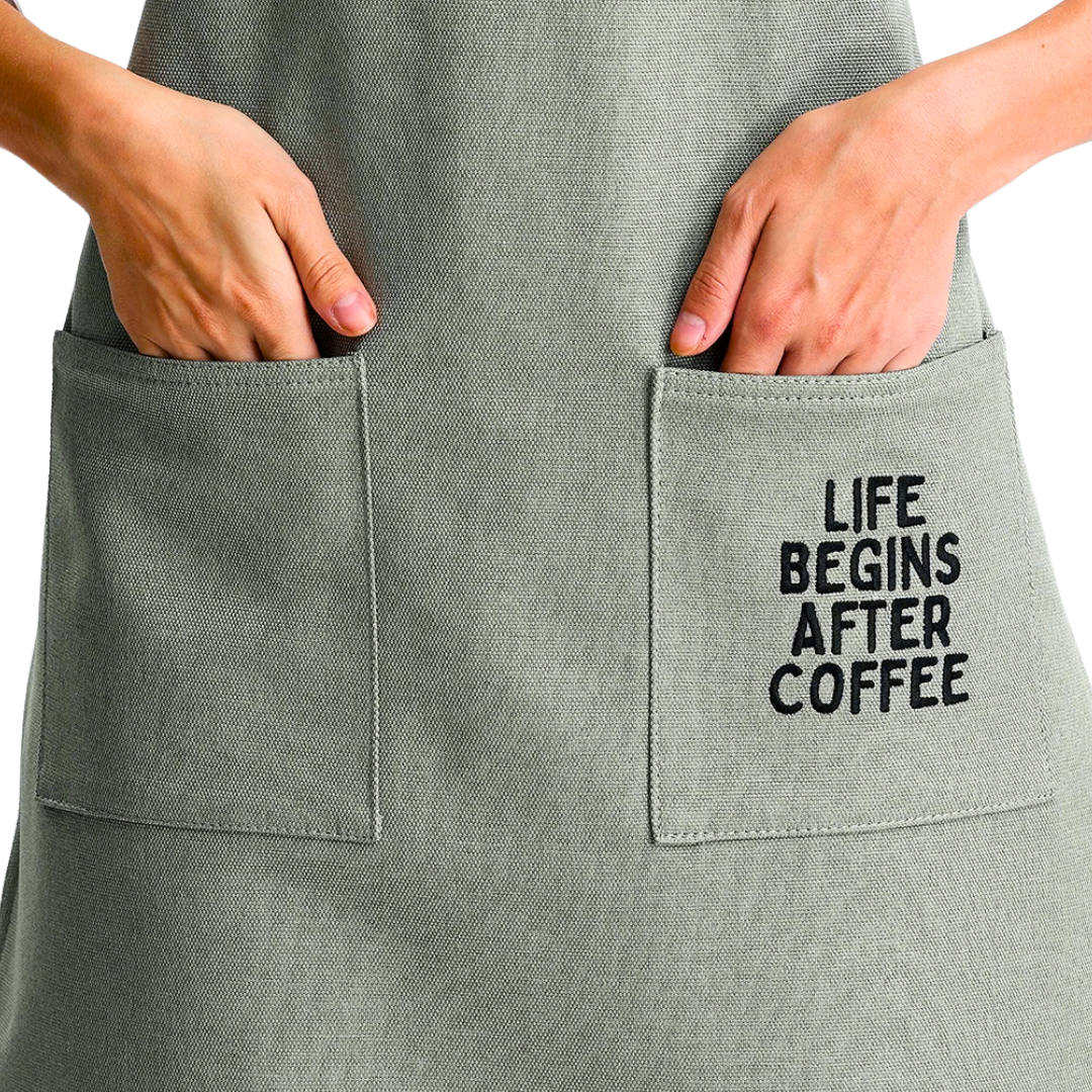 Temalı Önlükler - Life Begins After Coffee Adaçayı Yeşili