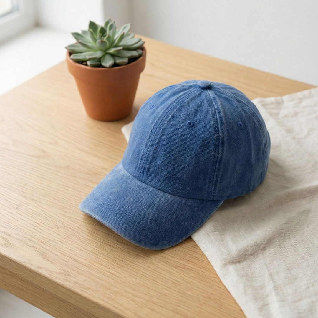 Mavi Yıkamalı Gabardin Şapka