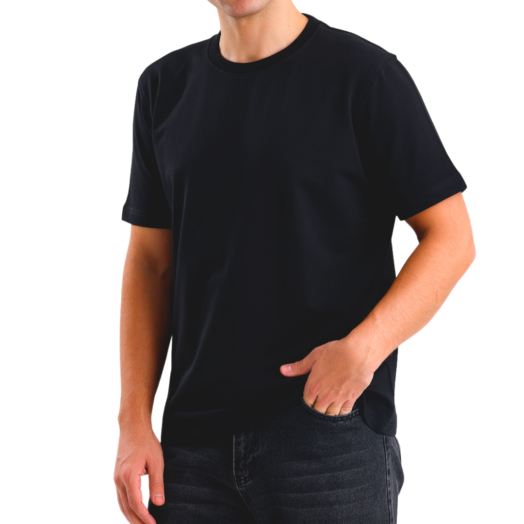 Siyah Bisiklet Yaka T-shirt