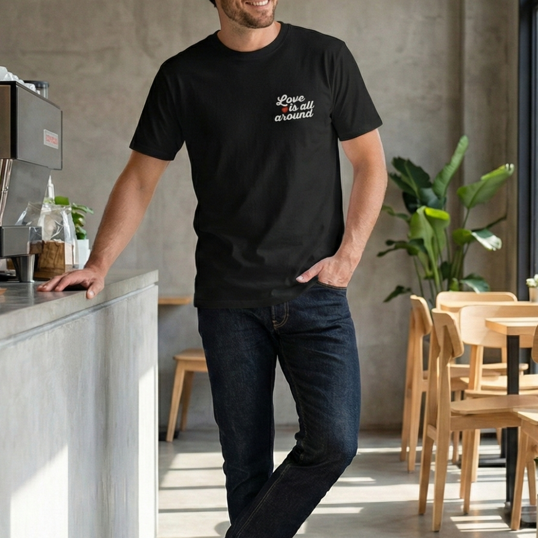 Love is All Around Baskılı Siyah T-shirt