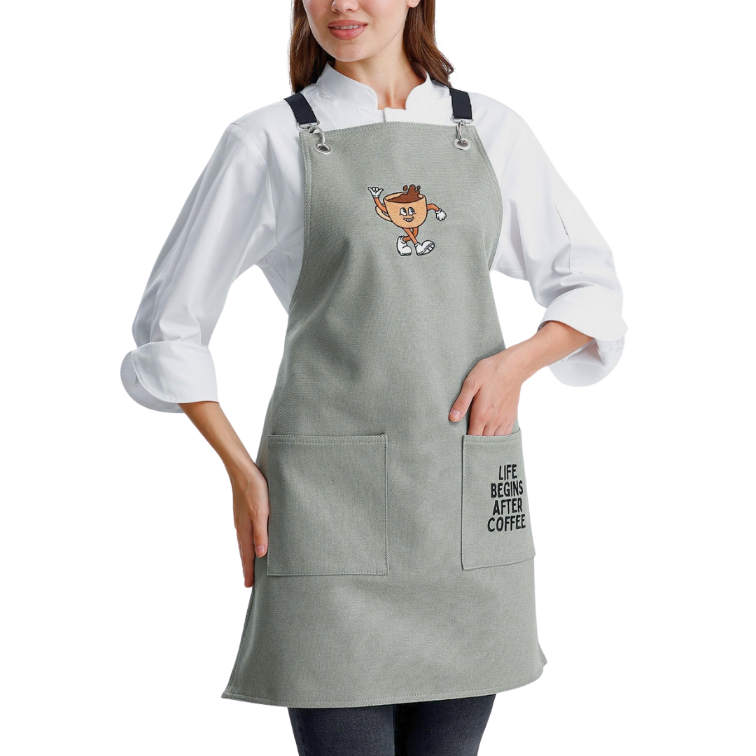 Temalı Önlükler - Life Begins After Coffee Adaçayı Yeşili