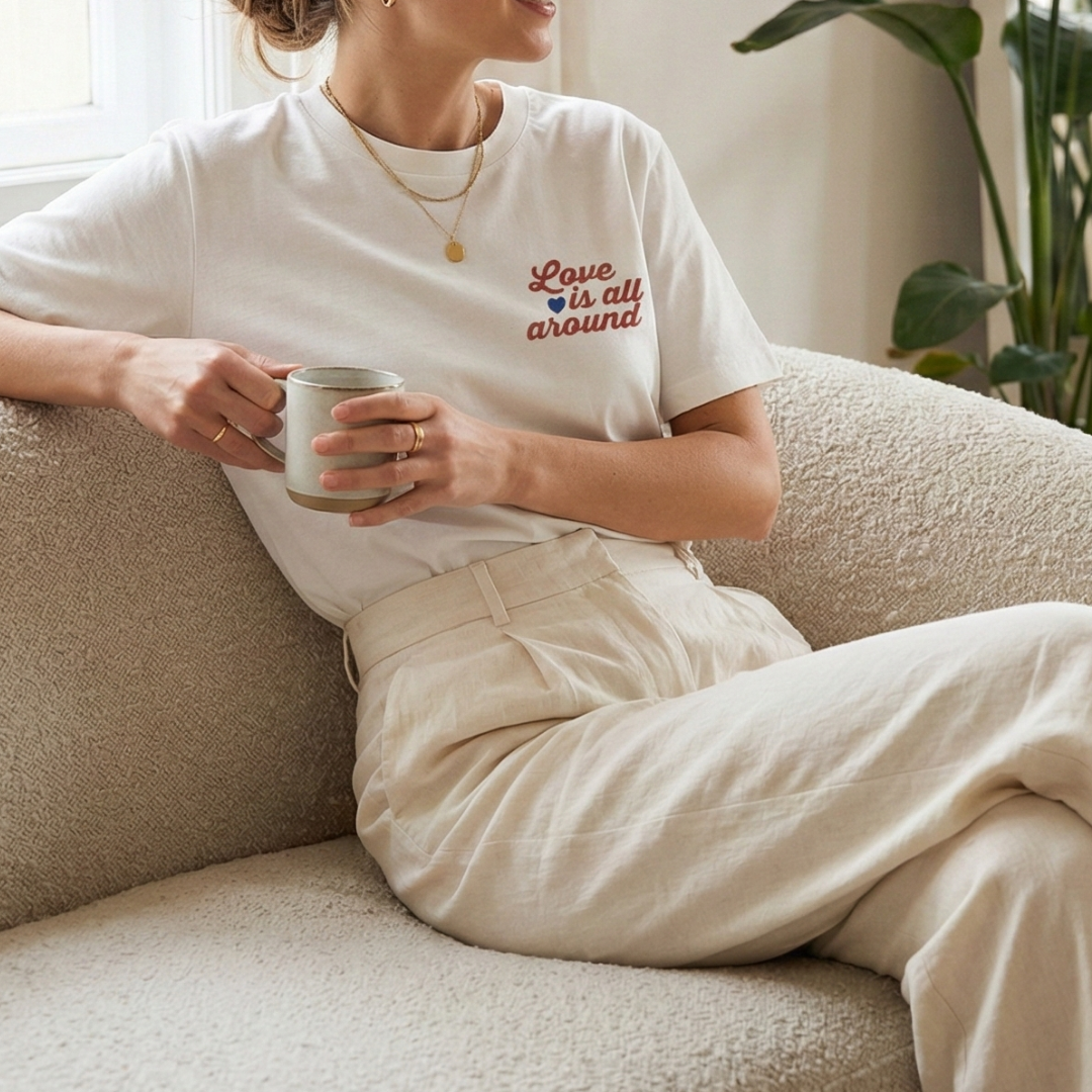 Love is All Around Baskılı Beyaz T-shirt