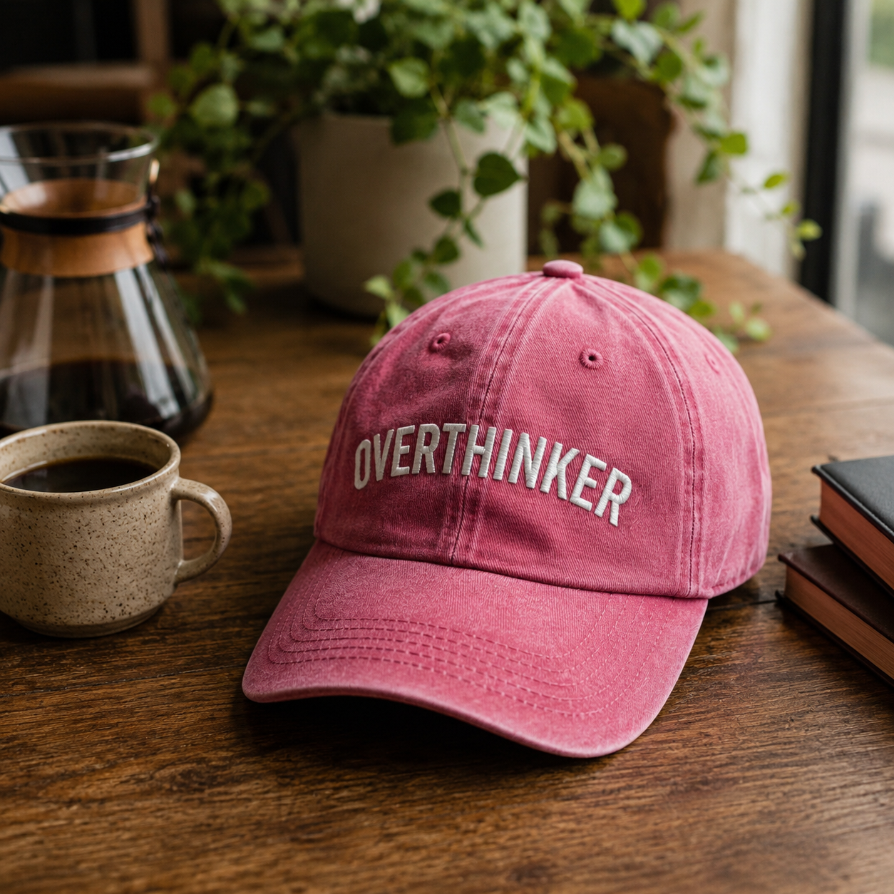 Overthinker - Koyu Pembe Yıkamalı Gabardin Şapka